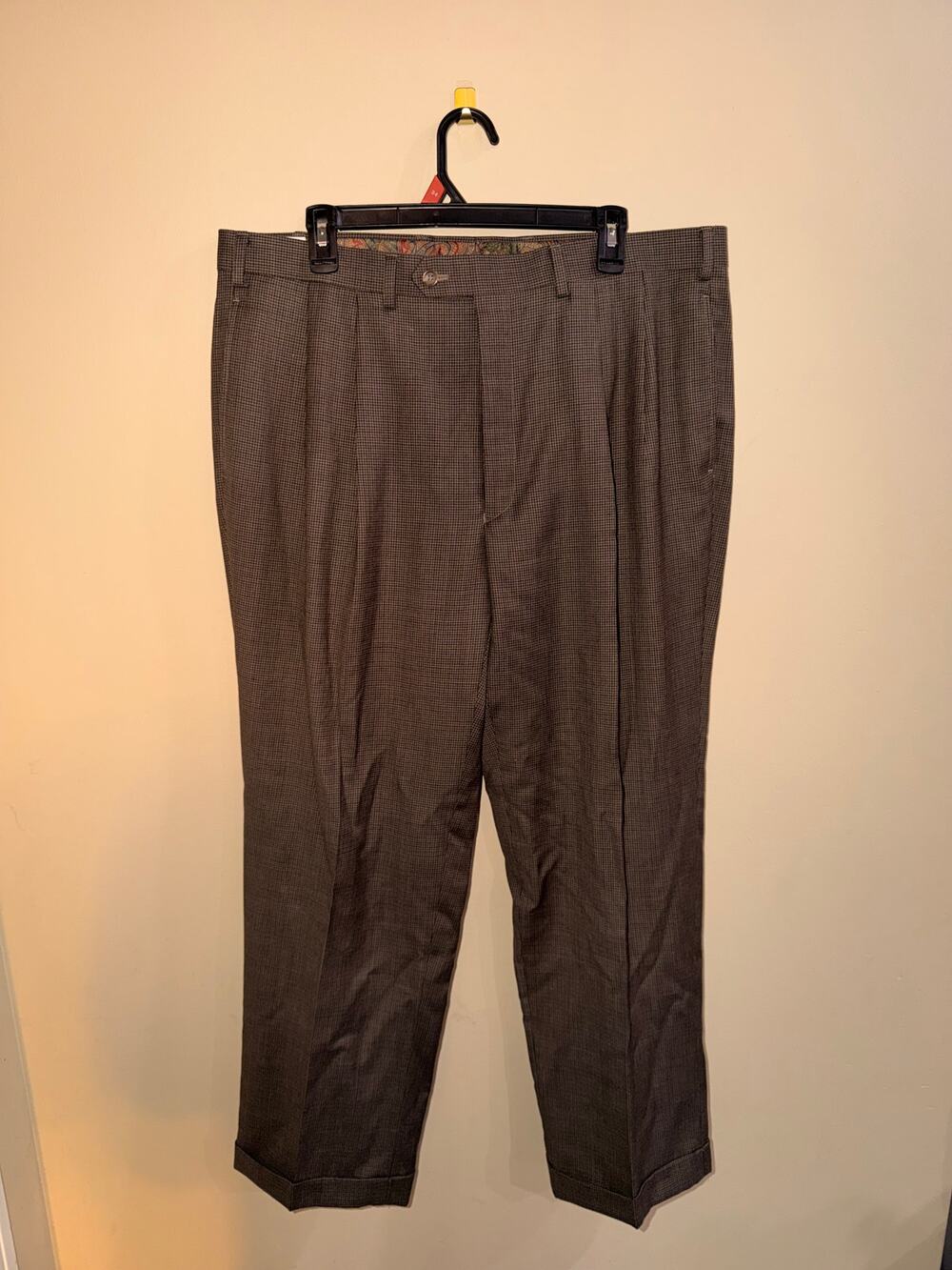 Lauren Ralph Lauren Wool Pleated Dress Pants Brown Houndstooth Cuffed 38x28.75